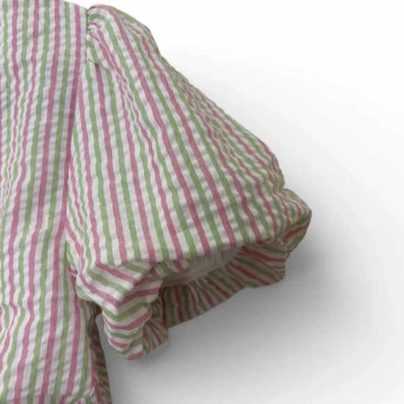 NWOT Draper James RSVP XS Pink Green Striped Seersucker Puff Sleeve Wrap Dress - Picture 9 of 14